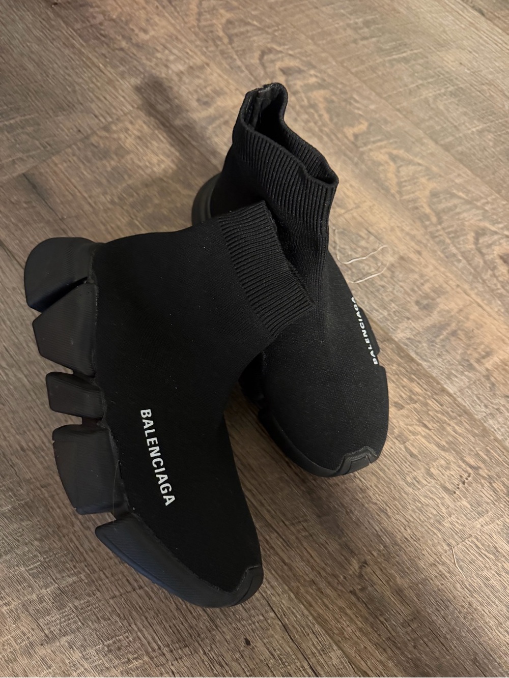 Balenciaga Black Sock Sneakers with White Logo